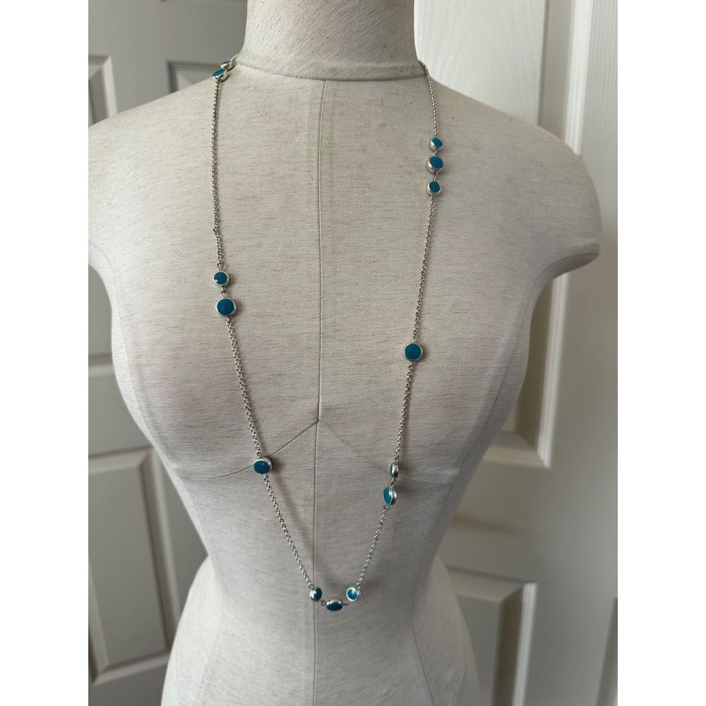 Silver tone blue beaded necklace